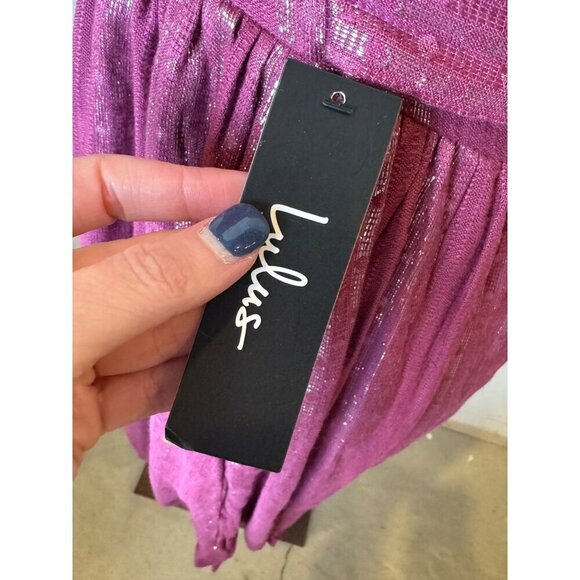 Lulus Dress Women XS Purple Magenta Charlize Metallic Striped Halter Midi NWT - Picture 10 of 15
